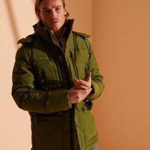 Men’s Superdry Expedition Down Parka Coat Green Size Small
